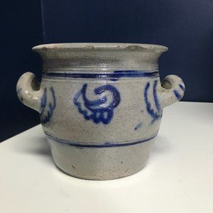 French Stoneware crock- cobalt blue and gray